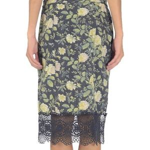 Free people pencil floral crochet hem skirt SZ 8